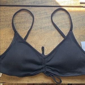 Aerie Black V Scoop Ruched Ribbed Bikini Top